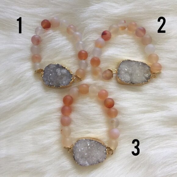 Gold Plated Druzy and Frosted Agate Bracelet - Picture 2 of 4